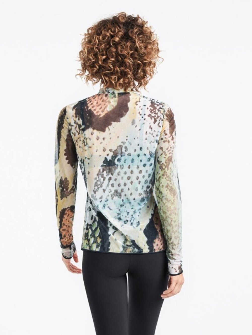 Wolford Tulle Sheer Pullover Rollneck Collar Blouse in Reptile Print L Abstract - Picture 6 of 7
